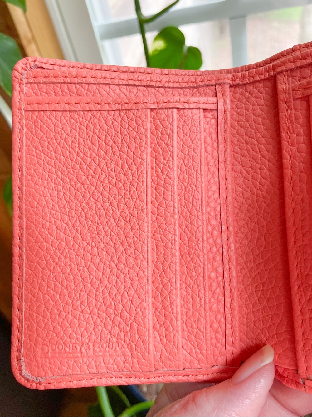 Dooney & Bourke Coral Pink Pebbled Leather Small Trifold Flap Wallet Minimalist - Picture 6 of 16